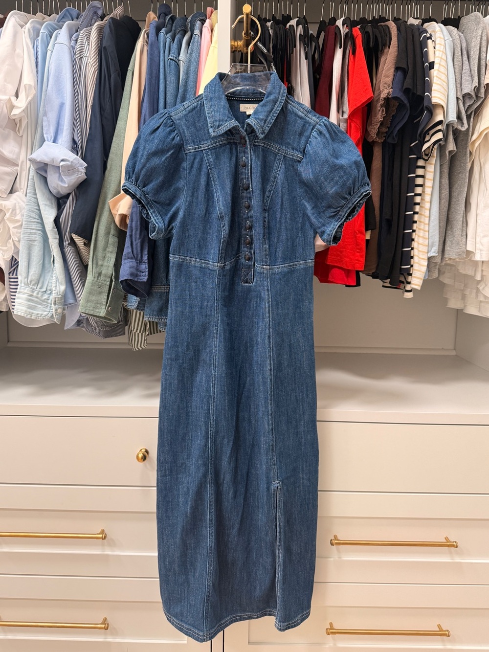 Pilcro Rebekah Denim Slim Midi Dress in Medium Denim - Picture 2 of 7